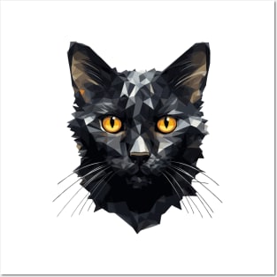 Low poly cat - black cat in low polygon art Posters and Art